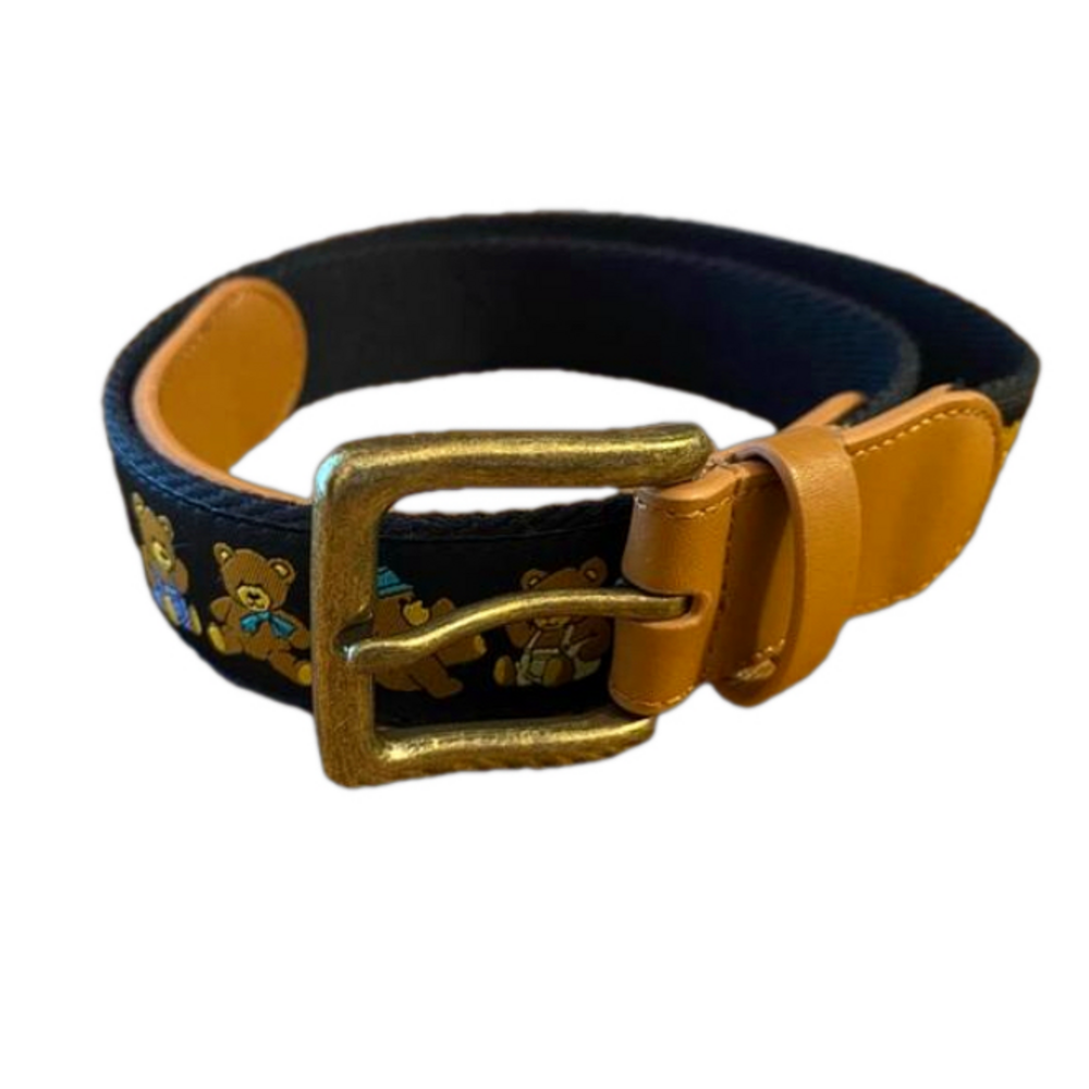 Teddy Fresh Multi Bear Embroidered Canvas Leather Belt Brass Buckle M/L